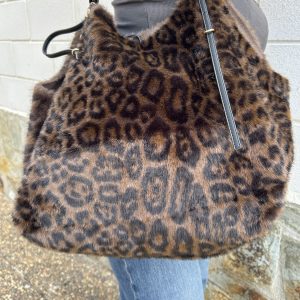 Bolso de piel y pelo café reversible