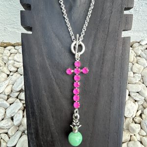 Collar Cruz rosa plateado Carolina Olivares