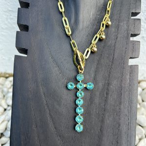 Collar cruz azul y dorado Carolina Olivares