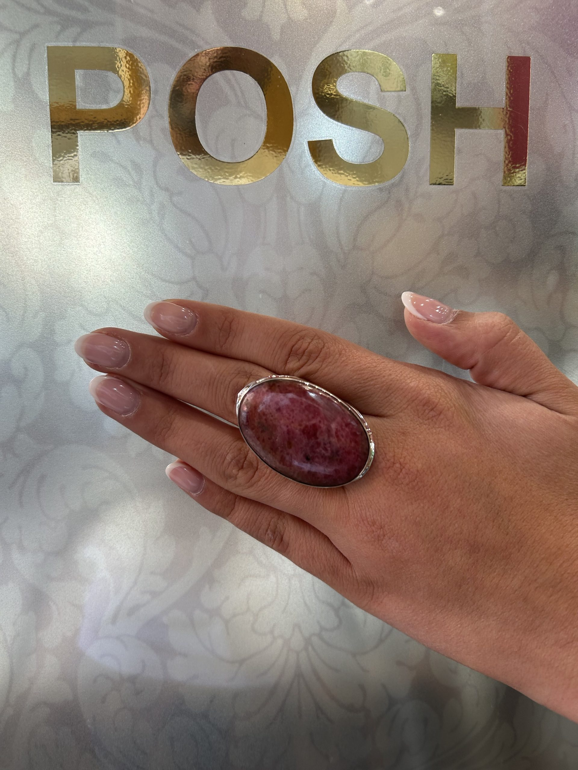 Anillo grande plata y rodonita - Imagen 2