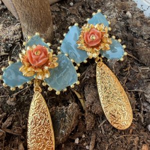 Pendientes Artesanía Carvajal flor rosa
